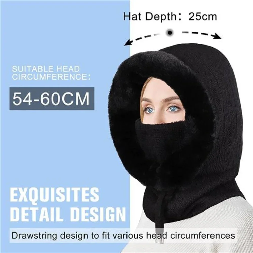 Women's Ski Mask Balaclava Face Mask Knitted Warm Fleece, Black